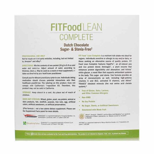 FITFood Lean Complete Sugar & Stevia Free, XYM